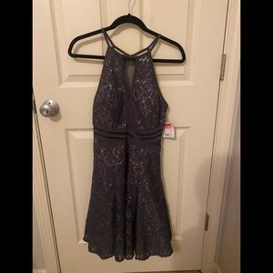 Morgan and Co Grey Sparkly Short Dress